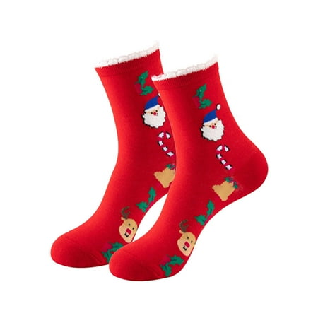 

Women s Christmas Cartoon Ankle Socks With Velvet Trim Cotton Mid Calf Socks