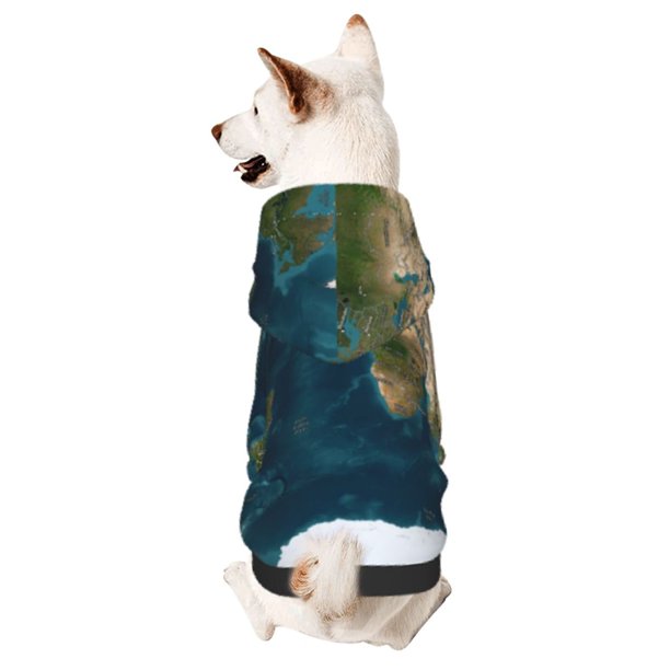 Fotbe World Map Sudadera con Estampado para Perros Pequeños – Suéter con Capucha para Mascotas, Tela Suave de Forro Polar con Bolsillo-Small