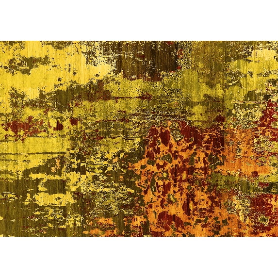 Ahgly Company Machine Washable Indoor Rectangle Oriental Yellow Industrial Area Rugs, 2' x 4'
