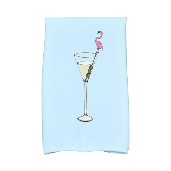 Simply Daisy, 16 x 25 inch, Martini Glass Flamingo, Geometric Print Kitchen Towel, Pale Blue