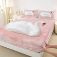 thumbnail image 3 of Feelyou Cartoon White Swan Bed Sheets, Pink Oil Printing King Sheets, Teens Kids Girls Women Sheet Set, Luxury Bedroom Decor, 4pcs, 3 of 7
