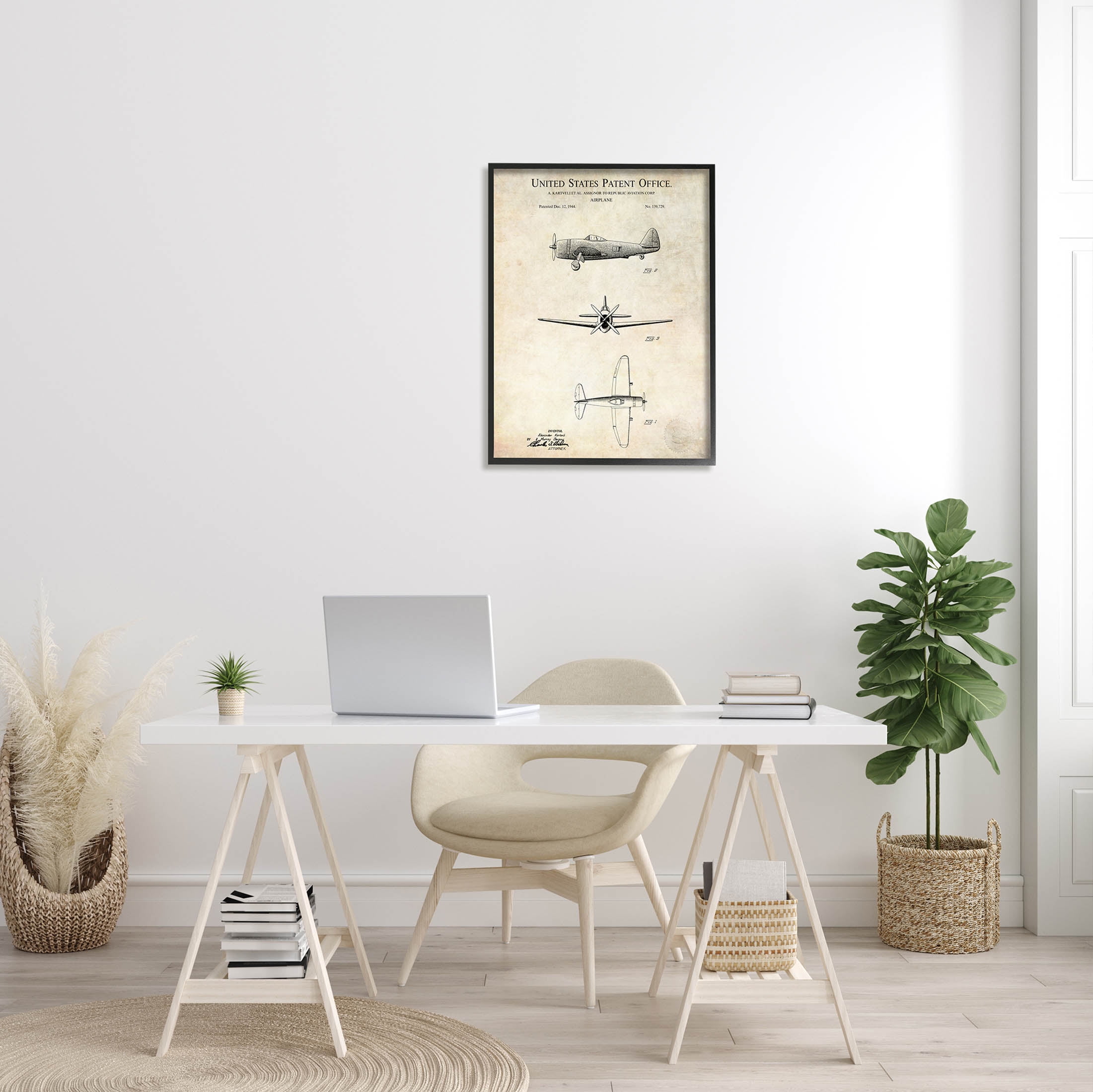 Stupell Industries Vintage Aircraft Diagram Chart Graphic Art Black Framed Art Print Wall Art, Design by Karl Hronek