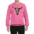 thumbnail image 2 of Wild Bobby, Colorful Rainbow Cow Bull Skull Animal Lover Unisex Crewneck Graphic Sweatshirt, Neon Pink, Small, 2 of 3