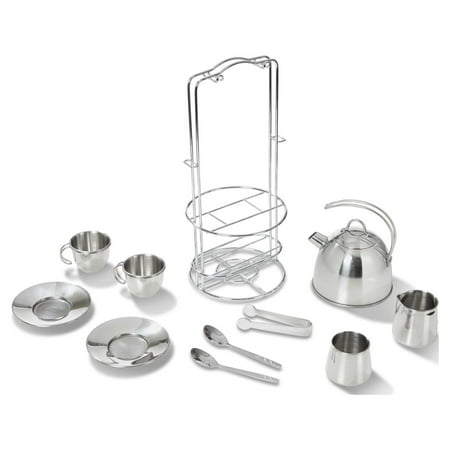 UPC: 0000772042512 | Melissa & Doug Stainless Steel Pretend Play Tea Set and Storage Rack for Kids