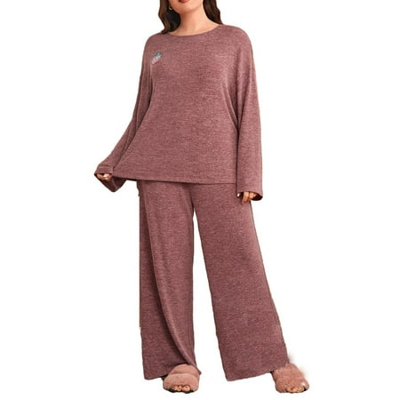 

Casual Round Neck Pant Sets Long Sleeve Redwood Plus Size Pajama Sets (Women s)