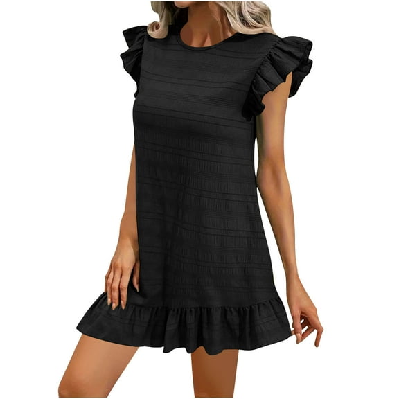 Youyipin Womens Dresses Women'S Ruffle Hem Sleeveless Tank Dress Round Neck Casual Smock Summer Mini Dresses Summer Dresses For Women 2025