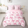 thumbnail image 3 of Feelyou Chic Pink Bowknot Twin Bedding Sets 7-Piece for Kids, Romantic Love Heart Bedding Comforter Set, Fashion Buffalo Plaid Reversible Sheet Sets, Ultra Soft Bedroom Decor, 3 of 8