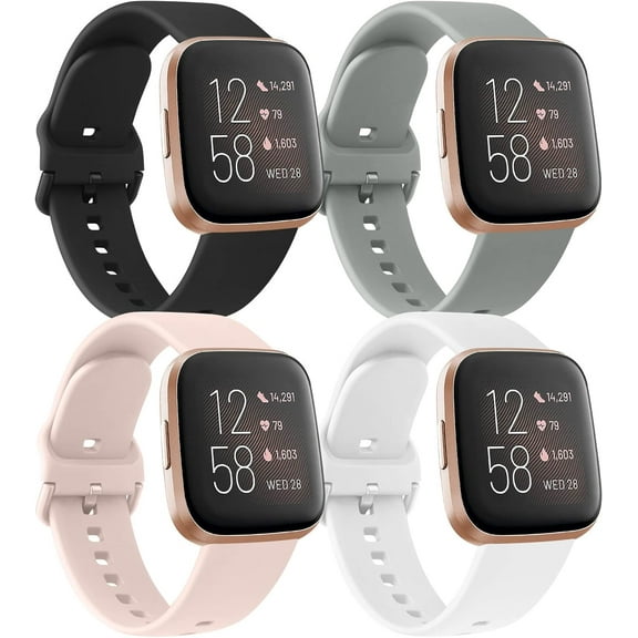 4 Pack Bands Compatible with Fitbit Versa 2 / Fitbit Versa/Versa Lite/Versa SE for Women Men, Soft Silicone Replacement Wristband for Fitbit Versa 2 Bands (Black/Pink Sand/Grey/White)