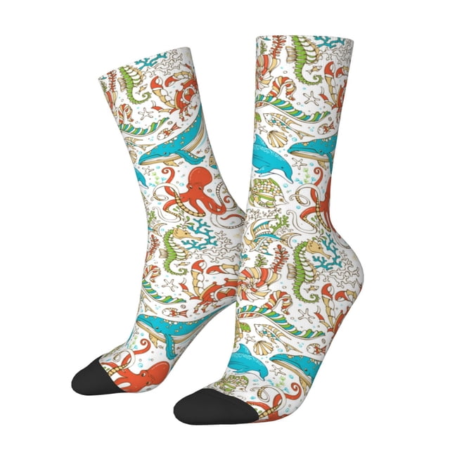 Balery Sea Animal Calcetas Largas con Estampado para Hombre y Mujer – Suaves y Transpirables, Talla Única (US 5-11)