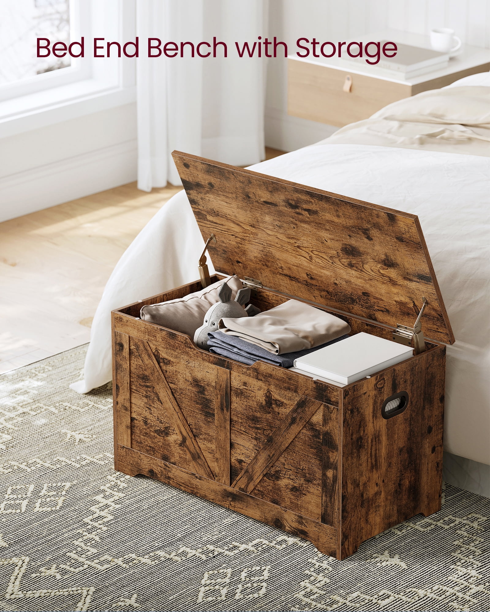 Shoe Rack Bench, Entryway Storage Box, Storage Chest Clothes Organizer with Large Capacity Box,  Rustic Brown