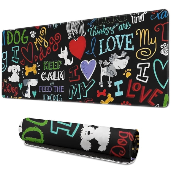 Long Mouse Pads for Desk,I Love My Dogs Art Desk Mats on Top Of Desks, Desk Mouse Pad Extra Large with 3mm Non-Slip Base and Stitched Edge for Gaming,Office,Work,Home 31.5"x11.8"