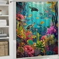 thumbnail image 5 of 4Pcs Abstract Ocean Shower Curtain Sets, Bath Mat and Rugs, Fantasy Coral Sea Turtle Jellyfish Shower Curtain with Hooks for Bathroom, 5 of 8