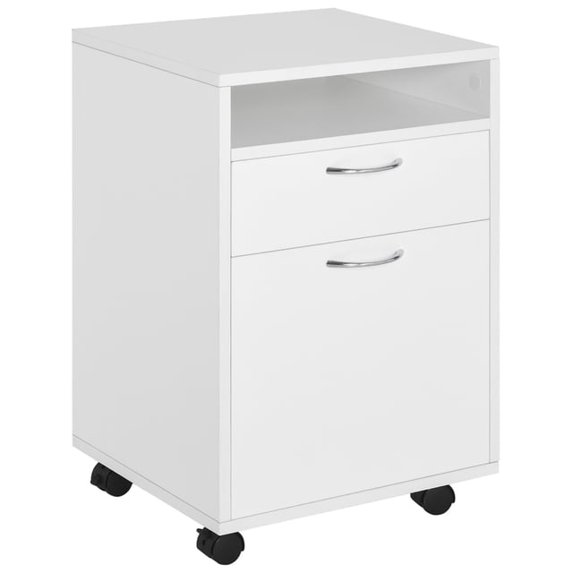 CoSoTower 24" Small Filing Cabinet with Open Compartment, Drawer and Wheels, Home Office Storage Cabinet, White