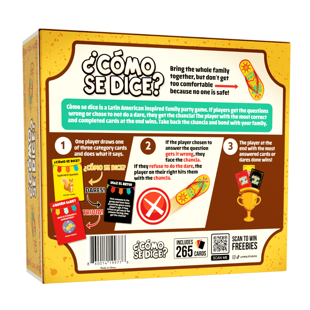 ¿Cómo Se Dice? Party Game – Hilarious Latino Card Game with “Chancla” Included – Fast-Paced Family & Adult Game Night Fun – 3+ Players, Ages 12+