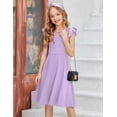 thumbnail image 4 of Oudiya Girls Summer Purple Dress Ruffle Sleeve Mesh A Line Casual Party Dresses with Pockets 6-13 Y, 4 of 9