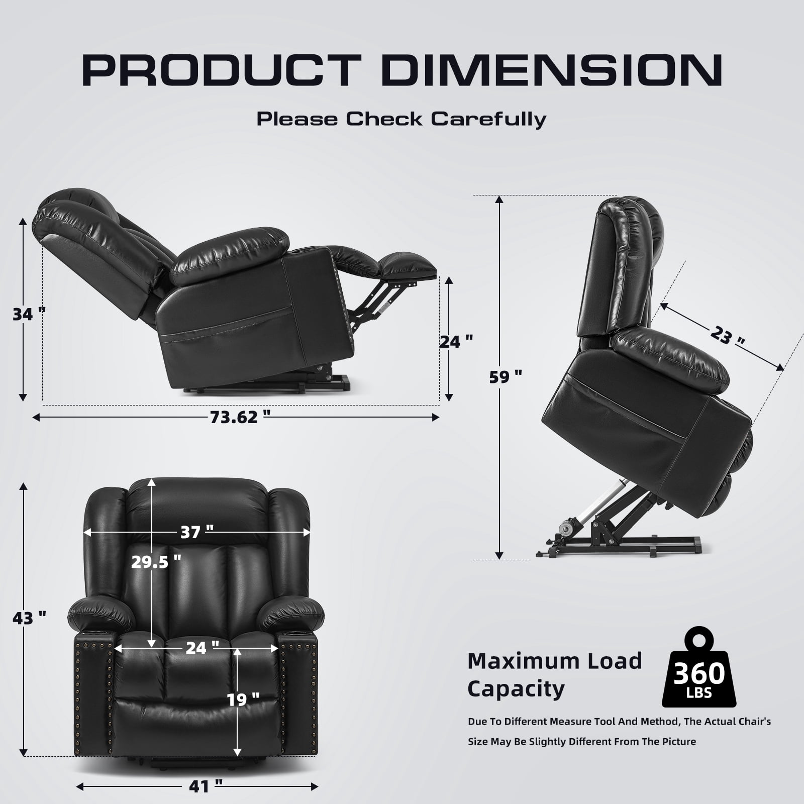 Large Power Lift Chairs Recliners for Elderly with Heated and Massage, Overstuffed Adjustable Lift Chairs, 3 Positions, Breathable Leather, USB-A and USB-C, Cup Holder, Side Pocket, Dark Brown