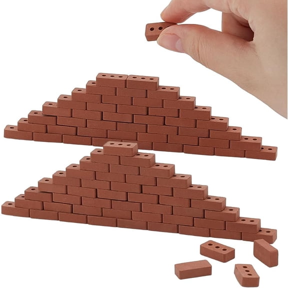 120 Pack 1:12 Scale Mini Red Bricks Tiny Bricks for Landscaping Miniature Tiles Roof for Dollhouse Micro Landscape Decoration Accessories 16x8x4.5mm(0.63x0.31x0.177 Inch) BurlyWood