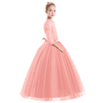 thumbnail image 6 of IBTOM CASTLE Flower Girls Long Floral Boho Lace Wedding Bridesmaid Dress 3/4 Sleeves Princess Puffy Maxi Tulle Pageant Formal Party Gowns 11-12 Years Pink, 6 of 8