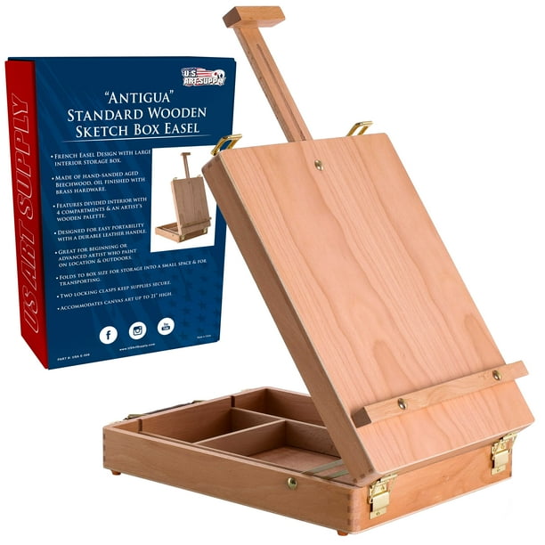 U.S. Art Supply Antigua Adjustable Wood Table Sketchbox Easel, Premium