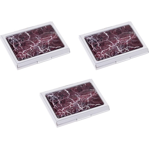 Set of 3 Slim & Minimalist Metal Dual Slot Business Card Holder Unisex Case With Printed Insert (Purple Marble)