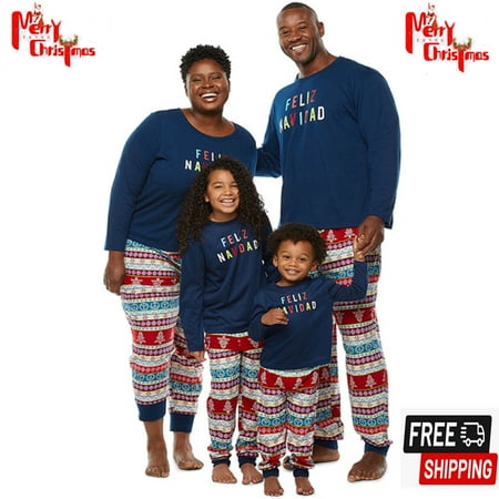 

Sunisery Christmas Pajamas For Family Long Sleeve Letters Print T-shirt with Tree Print Pants