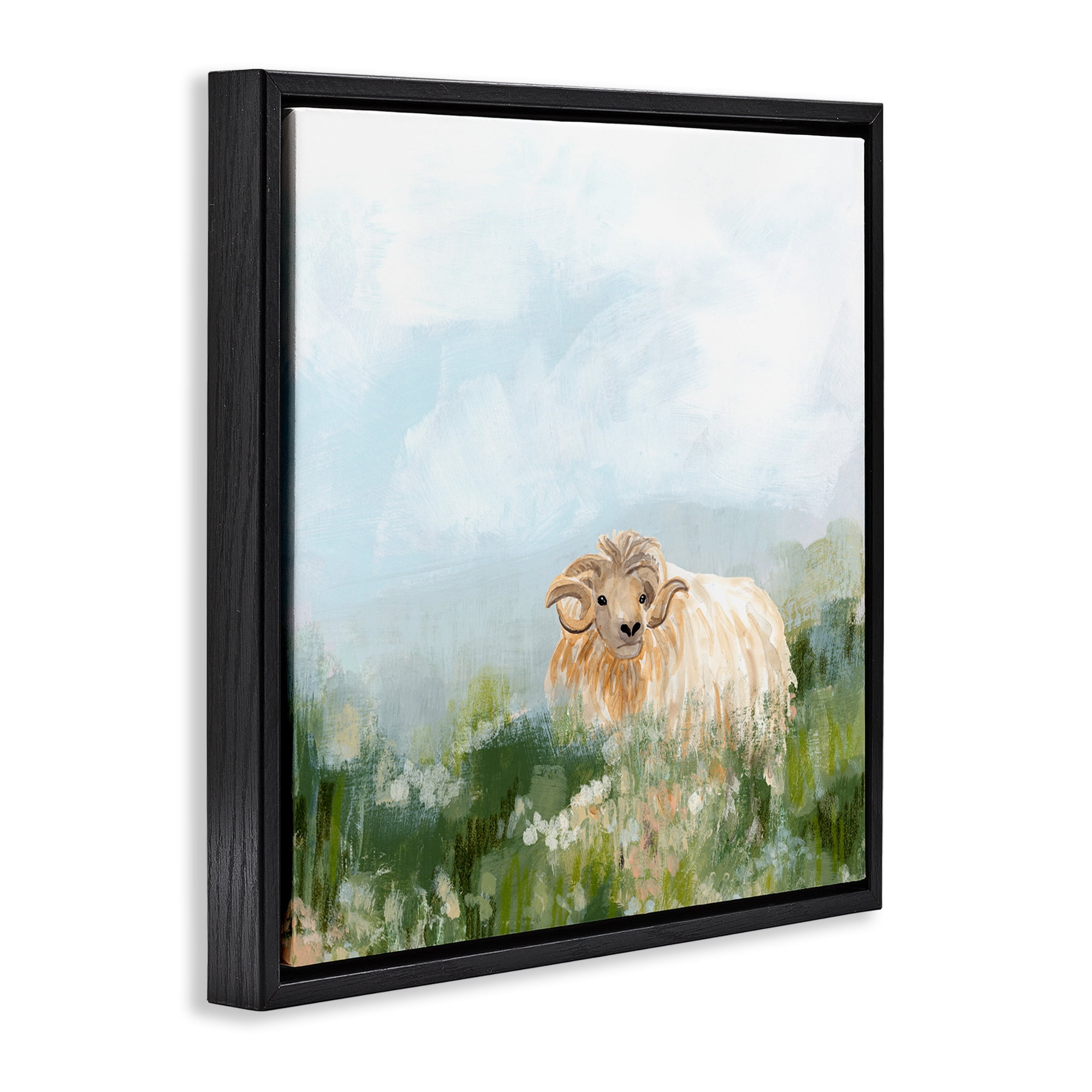 Stupell Industries Rural Goat in Meadow Animals & Insects Painting Black Floater Framed Canvas Art Print Wall Art, 18 x 18