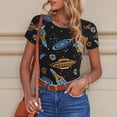 thumbnail image 6 of KLL Women 's Crew Neck Bodysuit Jumpsuits Space Rockets Print Short onesies Stretch T Shirts, 6 of 7