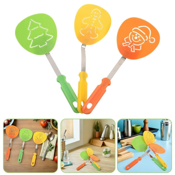 UPOUART 3-Piece Holiday Kitchen Spatula Set with Nylon Nonstick Turner Featuring Festive Gingerbread and Tree Designs