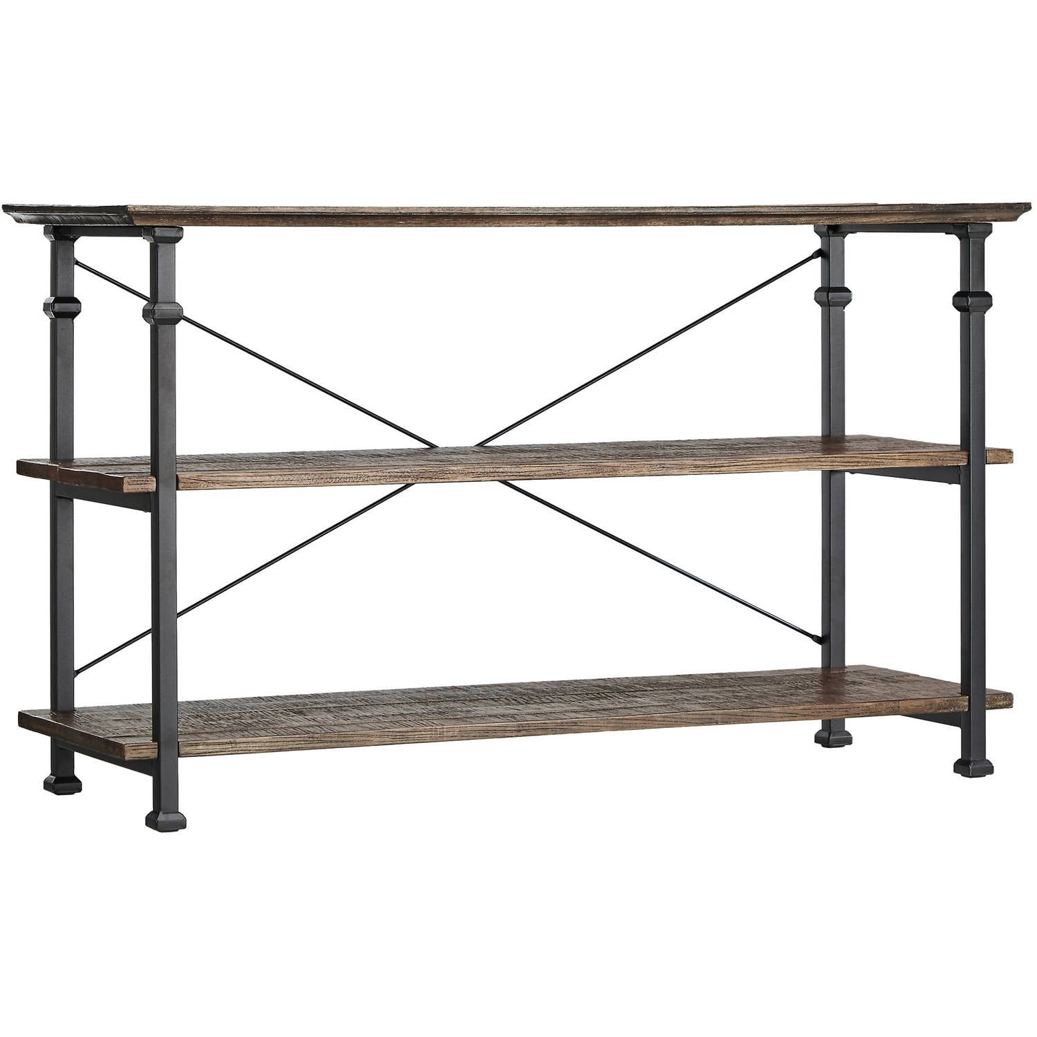 Weston Home Clayton Rustic Metal and Wood Console TV Stand, for TVs up to 48", Dark Brown