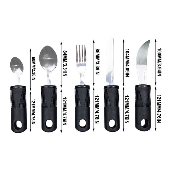 Rkxzt Tableware Stainless Steel Adaptive Utensil Set with Ergonomic Handle for Disabilities - Knife Fork Spoon Anti-Shaking Dining Aid Home