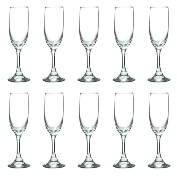 Champagne Flute 6.25 oz. Set of 10, Bulk Pack - Great for Cocktails, Weddings, Party Favors - Clear