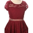 thumbnail image 3 of Big Girl Cap Sleeve Lace Skater Stone Belt Flower Girls Dresses (19JK88S) Burgundy 16, 3 of 4