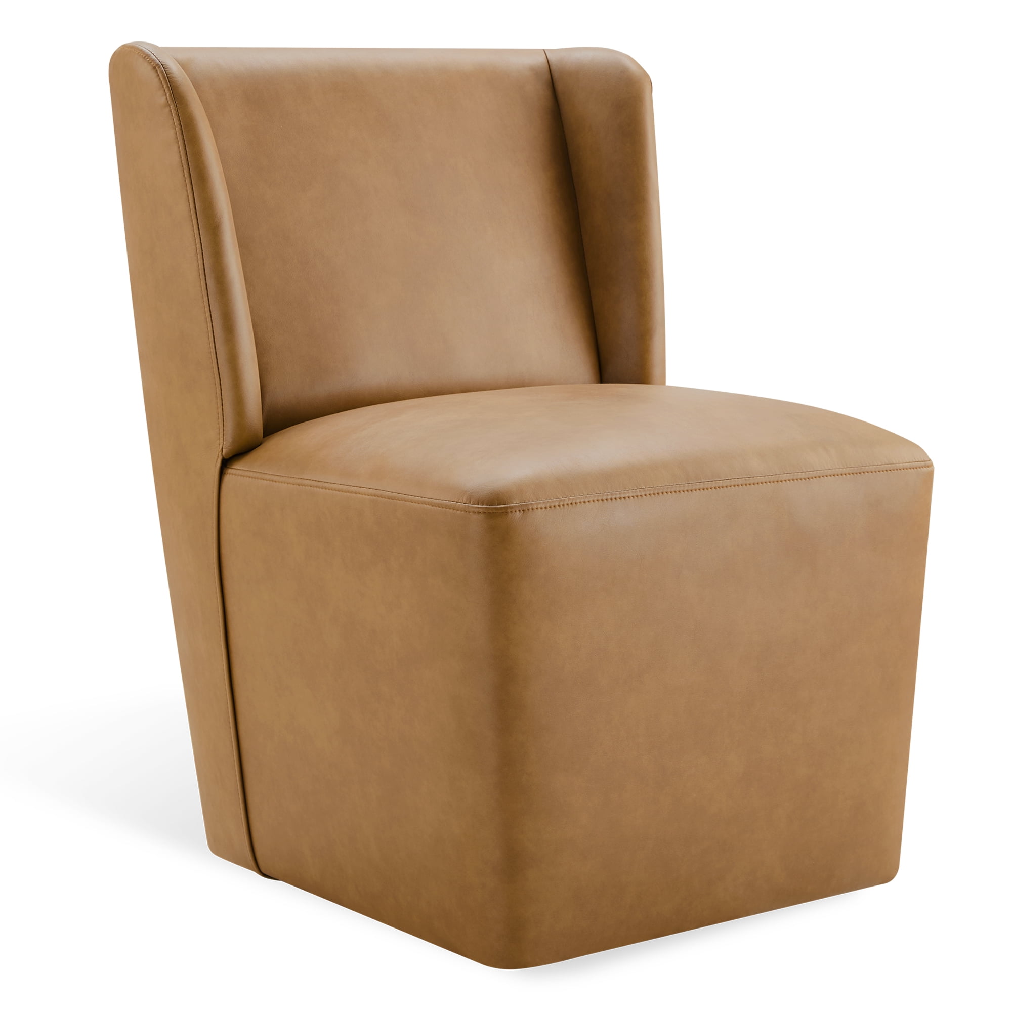 Spruce & Spring Modern Upholstered Dining Chair with Wingback and Hidden Casters, Single, Faux Leather in Cognac