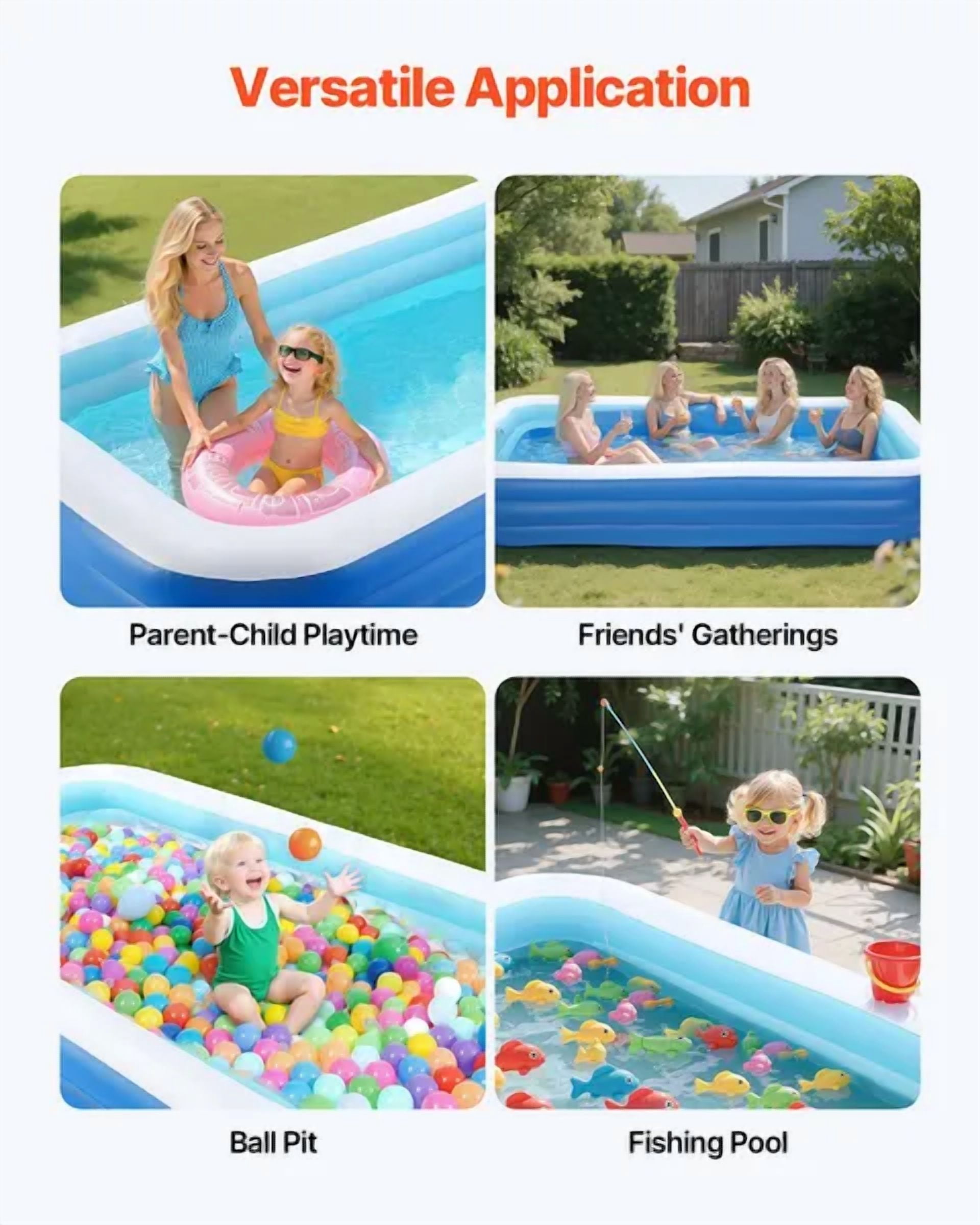 Large Inflatable Swimming Pool 118 x 67 x 20 Inch Family Blow Up Pool with Repair Patches for Kids Adults Indoor Outdoor Summer Water Party