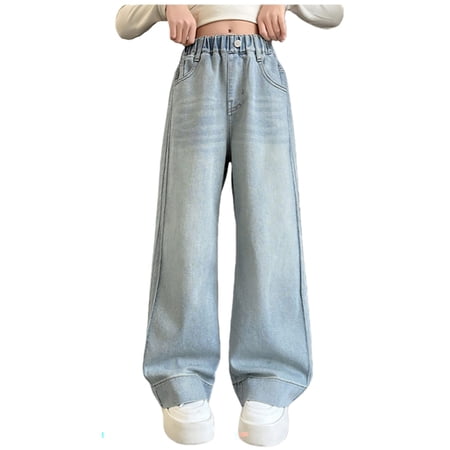 ZXLBBD Girls Stretch Denim Pants High Waist Classic Five Pocket Design Casual Jeans for Everyday Play and Versatile Dailywear