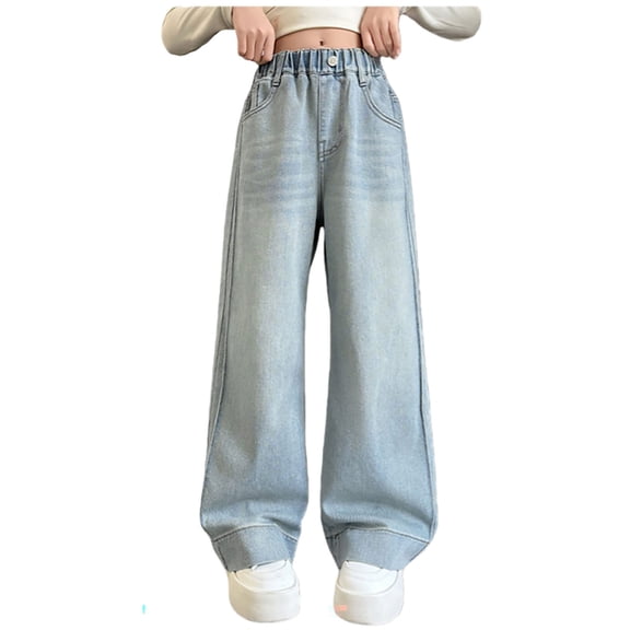 Gunia Girls' Baggy Jeans Wide Leg Stretch Classic Comfortable Casual Trousers Play School Toddler Girl Denim Pants 4-12 Years