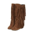 thumbnail image 6 of IUJSOY Cowboy Boots for Women Fringe Cowgirl Boots Suede Round Toe Mid Calf Boots Casual Low Heels, 6 of 6