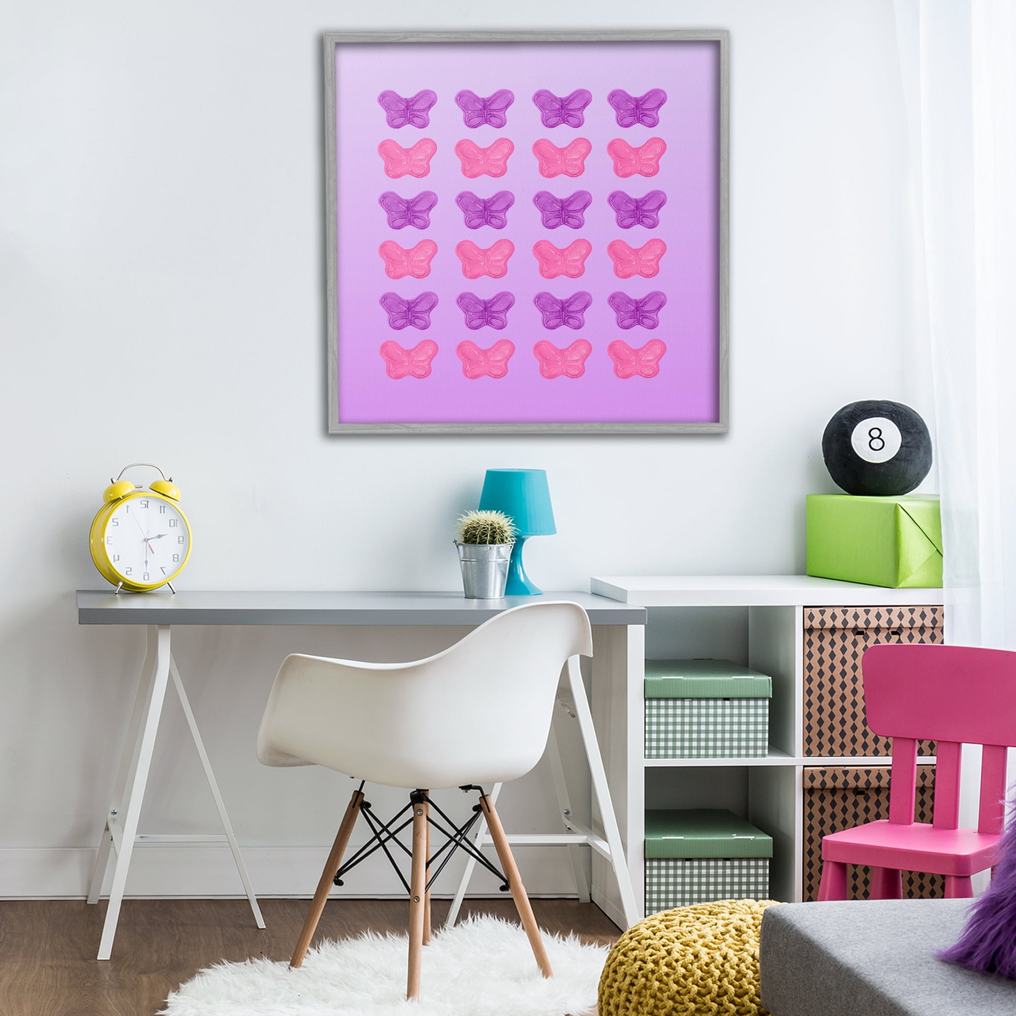 Stupell Industries Purple & Pink Butterfly Candies Gray Framed Giclee Art, design by LISH Creative