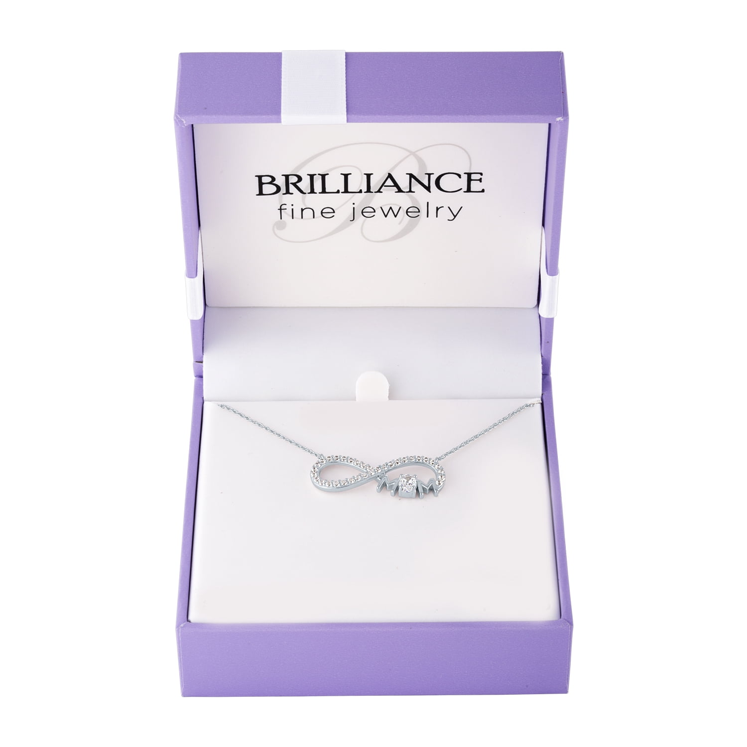 Ladies Brilliance Fine Jewelry Sterling Silver Plated Simulated Diamond Mom Infinity Pendant, 18"