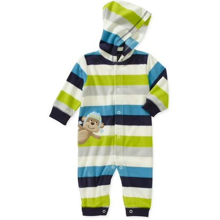 Child of Mine Carters Newborn Boys' Striped Hooded Micro Fleece Jumpsuit