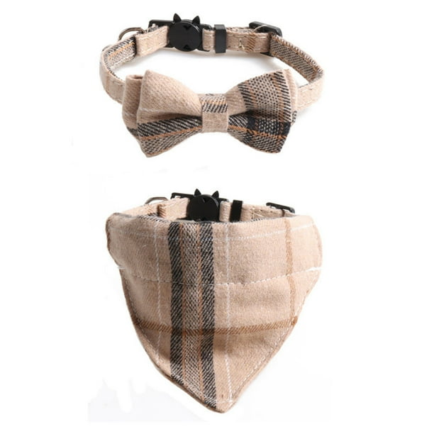 Collar de perro a cuadros con lazo, el mejor regalo para mascotas para perros pequeños, medianos y grandes, color beige y marrón MFZFUKR CPB-US-YY288-1