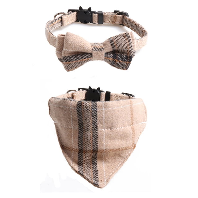 Collar de perro a cuadros con lazo, el mejor regalo para mascotas para perros machos pequeños, medianos y grandes, beige y marrón