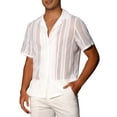 thumbnail image 4 of Camisa de Malla INSPIRE CHIC para Hombre con Cuello Camp, de Manga Corta, Botones, Camiseta Transparente, XL Blanca, 4 of 5