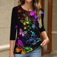 thumbnail image 4 of ZQGJB Cute Butterfly Print Shirts for Women Dressy Casual 3/4 Lenght Sleeve Round Neck Graphic T-Shitrs Top Loose Fit Comfy Tunic Tees Blouse Multicolor#11 XL, 4 of 6