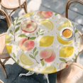 thumbnail image 4 of Summer Fruit Round Tablecloth 55-60 Inch Round Fitted Table Cloth with Elastic Edge, Spring Botanical Lemon Peach Rustic Waterproof Table Cover Protector for Outdoor Picnic Party Dining, 4 of 9