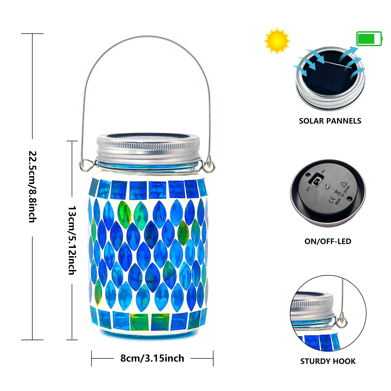 Syenll 2 Pack Mosaic Solar Lantern Lights, Outdoor Waterproof LED Solar Hanging Lights, Table Lamp for Patio Garden Yard Decoration