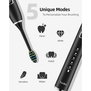 7AM2M Sonic Electric Toothbrush with 6 Brush Heads for Adults and Kids, One Charge for 90 Days, Wireless Fast Charge, 5 Modes with 2 Minutes Built in Smart Timer, Electric Toothbrushes(Black)