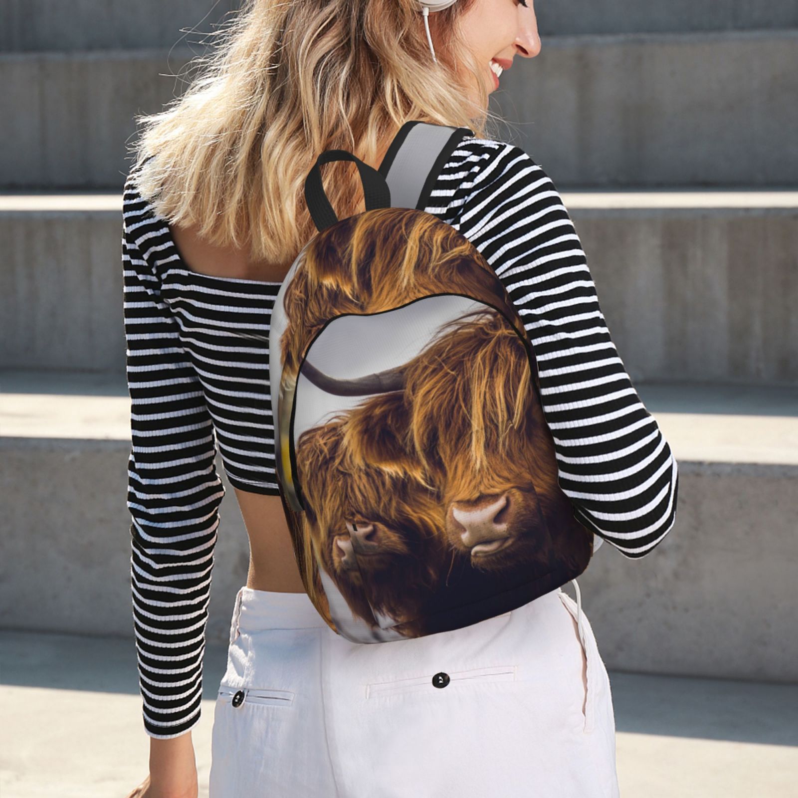 Vsdgher Portrait Of Cow With Its Baby Cow Print Canvas Backpack Travel Rucksack Unisex Knapsack 15.7/17.7Inch Laptop Backpack for Work,College -Medium