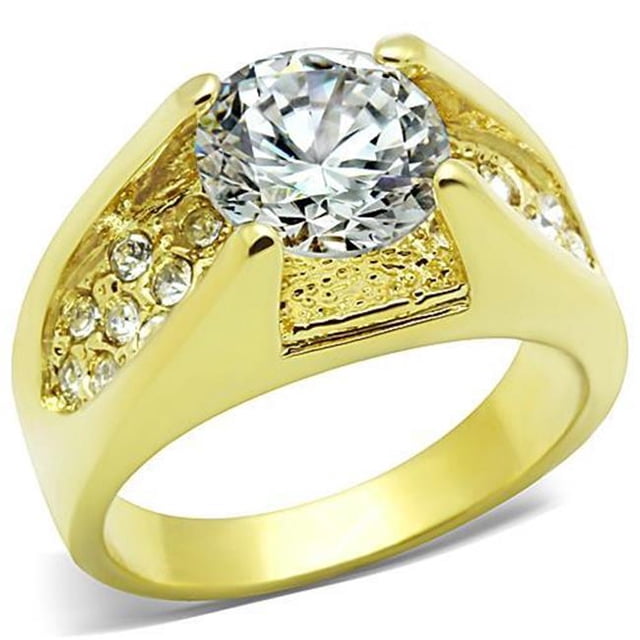Women IP Gold Stainless Steel Ring with AAA Grade CZ in Clear - Size 6