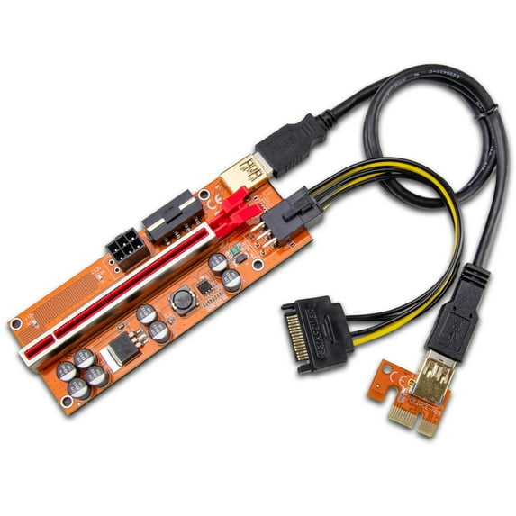 AAAwave PCIE Riser VER 009S PRO 1x to 16x Graphic Extension for GPU Mining 60cm USB 3.0 Cable, 8 Solid Capacitors, 2x 6PIN and Molex 3 Power Options Pack of 1